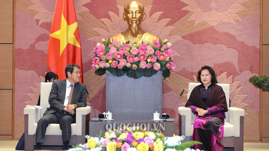 Chủ tịch Quốc hội Nguyễn Thị Kim Ngân trong buổi tiếp ngài Umeda Kunio, Đại sứ đặc mệnh toàn quyền Nhật Bản tại Việt Nam. Ảnh: quochoi.vn